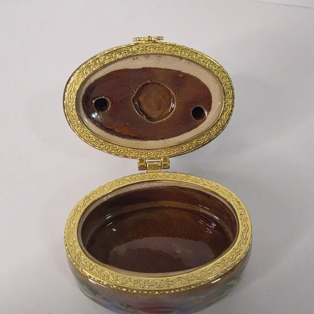 Vintage Porcelain Nativity Holy Family Hinged Trinket Box Mary Joseph Baby Jesus